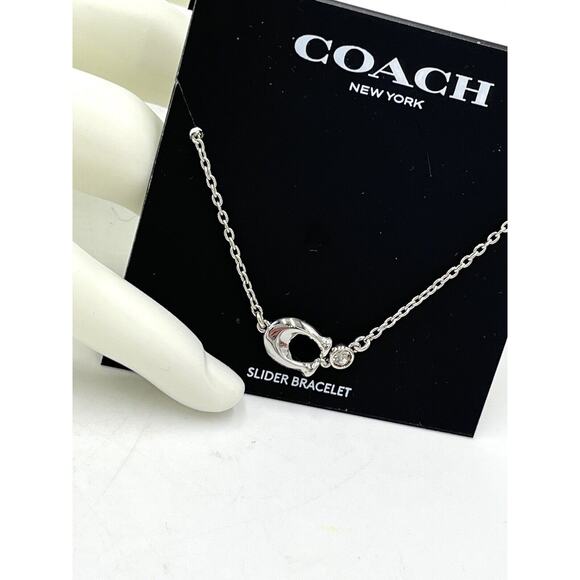 COACH Chubby C Logo Crystal Charm Signature Women’s Slider Bolo Bracelet New - Picture 3 of 8
